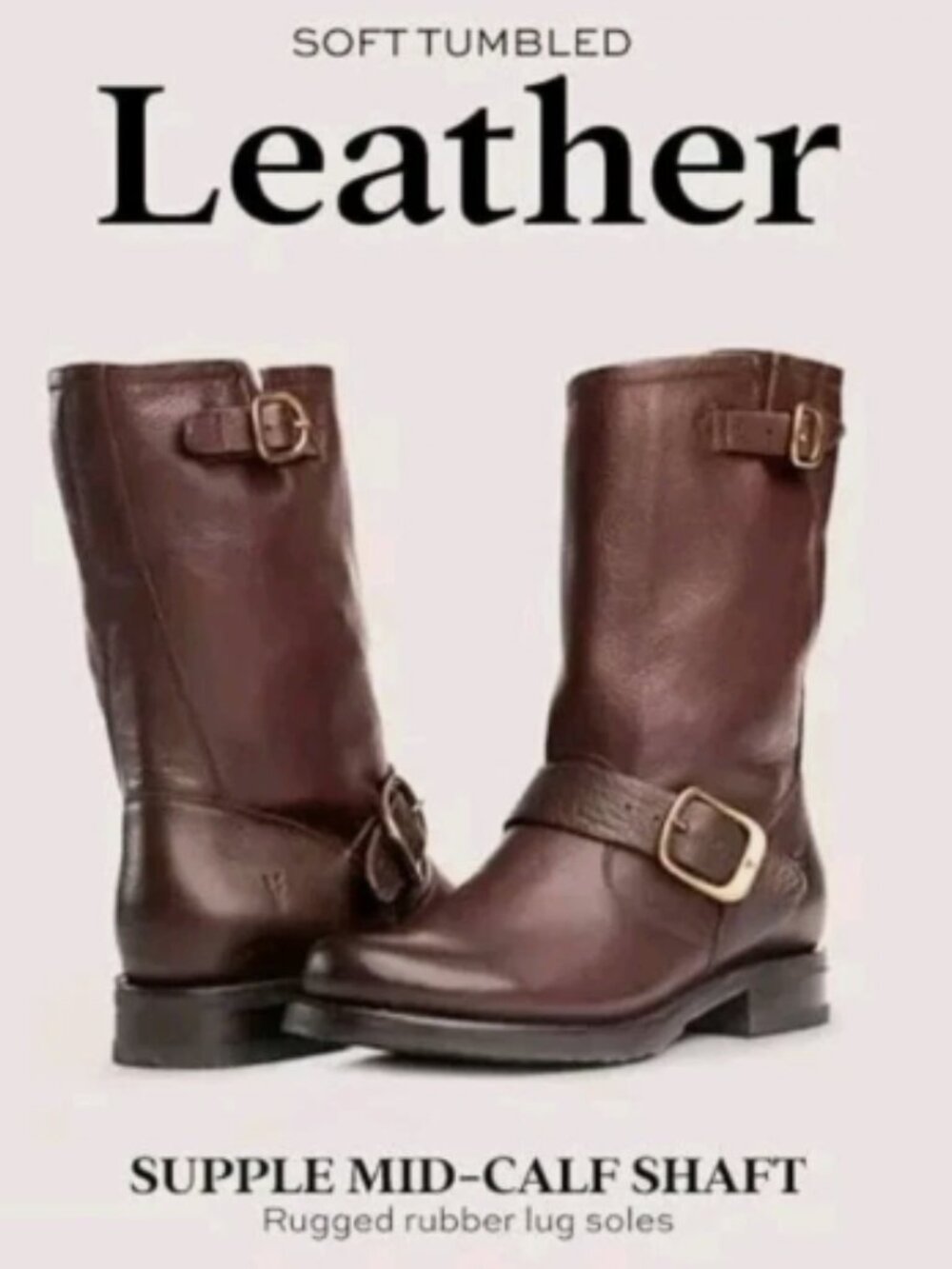 Frye Women's Mid-Calf Buckle Leather Boots - Dark Brown Size 9